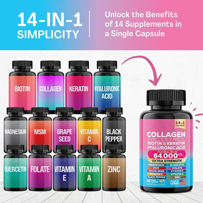 Complete Collagen Complex | 5-Type Beauty Formula with Biotin, Keratin & Hyaluronic Acid