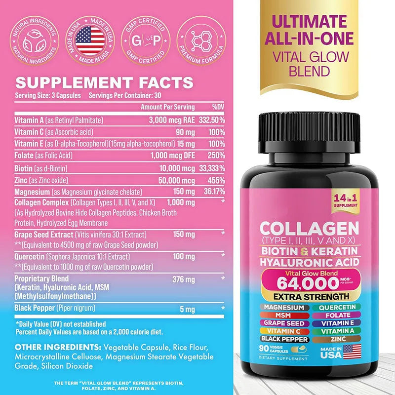 Complete Collagen Complex | 5-Type Beauty Formula with Biotin, Keratin & Hyaluronic Acid