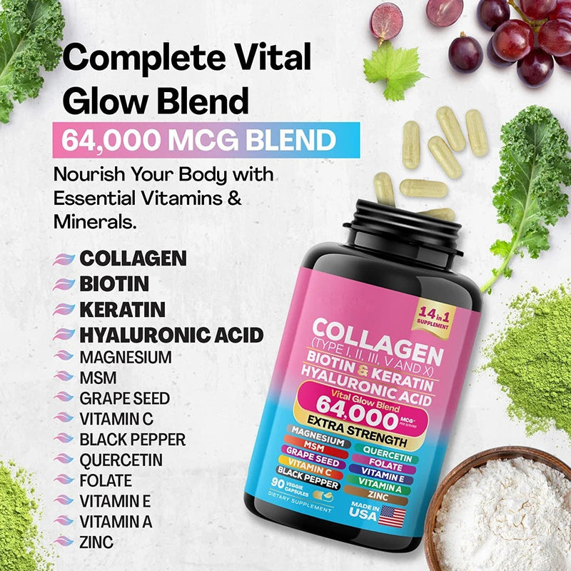 Complete Collagen Complex | 5-Type Beauty Formula with Biotin, Keratin & Hyaluronic Acid